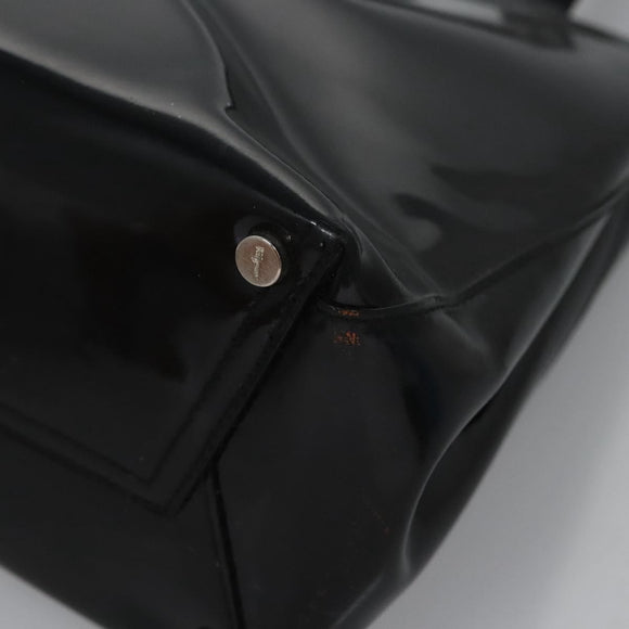 Salvatore Ferragamo Vala Hand Bag Enamel Black Auth bs22866