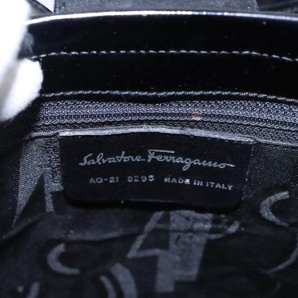 Salvatore Ferragamo Vala Hand Bag Enamel Black Auth bs22866
