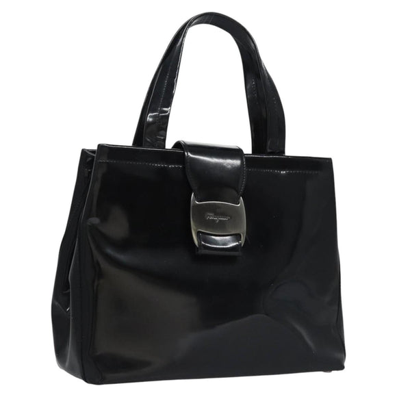 Salvatore Ferragamo Vala Hand Bag Enamel Black Auth bs22866