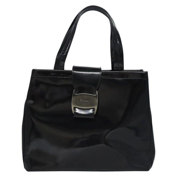 Salvatore Ferragamo Vala Hand Bag Enamel Black Auth bs22866