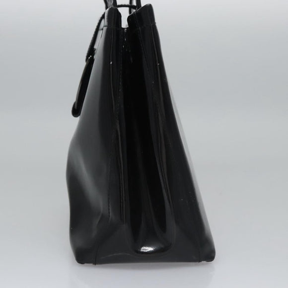 Salvatore Ferragamo Vala Hand Bag Enamel Black Auth bs22866