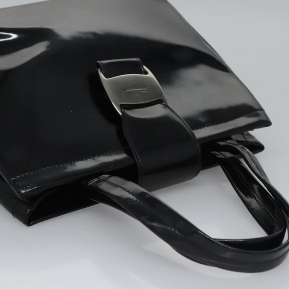 Salvatore Ferragamo Vala Hand Bag Enamel Black Auth bs22866