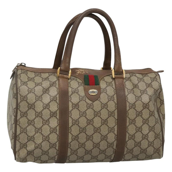 GUCCI GG Supreme Web Sherry Line Boston Bag PVC Beige Green Red Auth bs22874