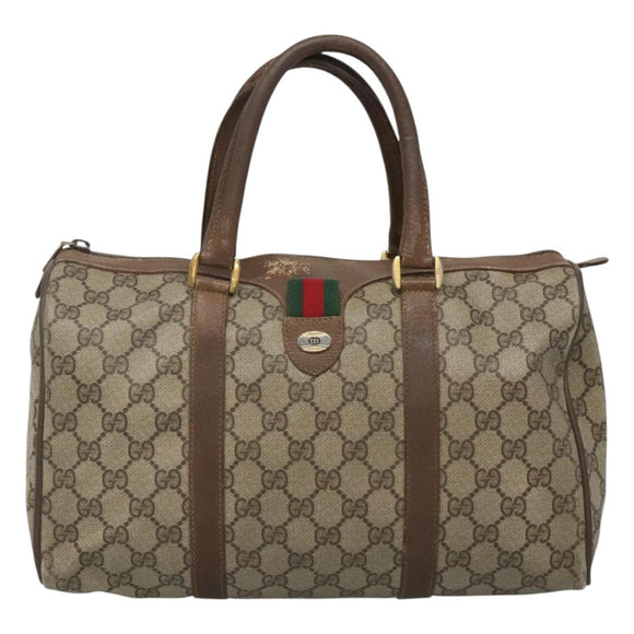 GUCCI GG Supreme Web Sherry Line Boston Bag PVC Beige Green Red Auth bs22874
