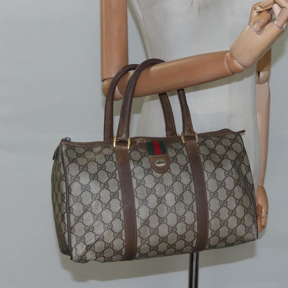 GUCCI GG Supreme Web Sherry Line Boston Bag PVC Beige Green Red Auth bs22874