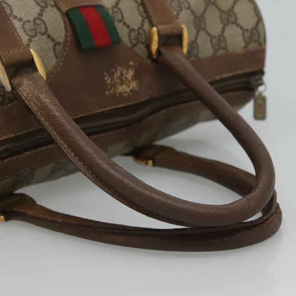 GUCCI GG Supreme Web Sherry Line Boston Bag PVC Beige Green Red Auth bs22874