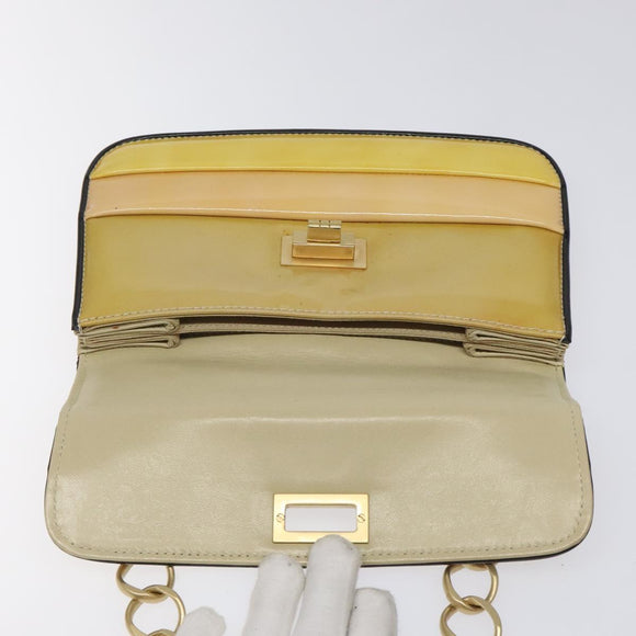 CHANEL Chain Shoulder Bag Patent leather Yellow Gold CC Auth bs22911