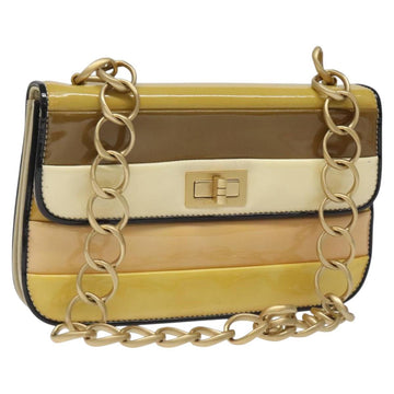 CHANEL Chain Shoulder Bag Patent leather Yellow Gold CC Auth bs22911