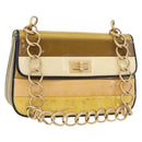 CHANEL Chain Shoulder Bag Patent leather Yellow Gold CC Auth bs22911-1