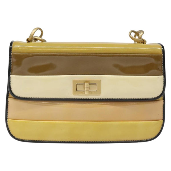 CHANEL Chain Shoulder Bag Patent leather Yellow Gold CC Auth bs22911