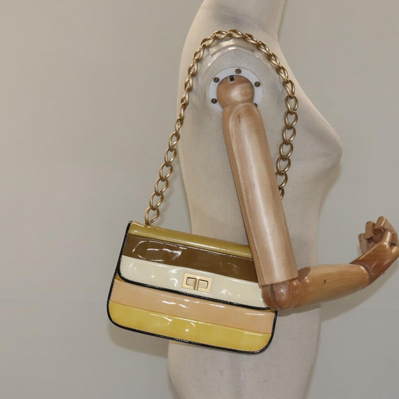 CHANEL Chain Shoulder Bag Patent leather Yellow Gold CC Auth bs22911