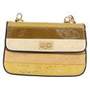 CHANEL Chain Shoulder Bag Patent leather Yellow Gold CC Auth bs22911-13