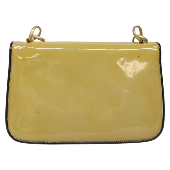 CHANEL Chain Shoulder Bag Patent leather Yellow Gold CC Auth bs22911