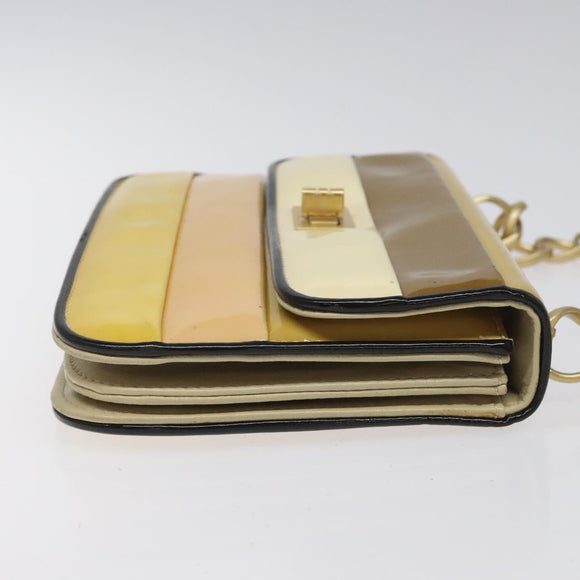 CHANEL Chain Shoulder Bag Patent leather Yellow Gold CC Auth bs22911