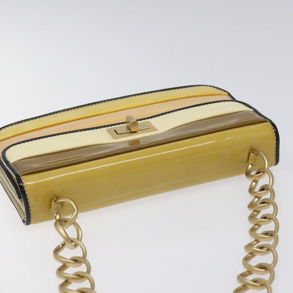 CHANEL Chain Shoulder Bag Patent leather Yellow Gold CC Auth bs22911