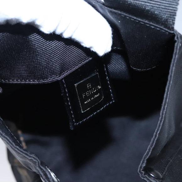 FENDI Hand Bag Nylon Brown Black Silver Auth bs22947