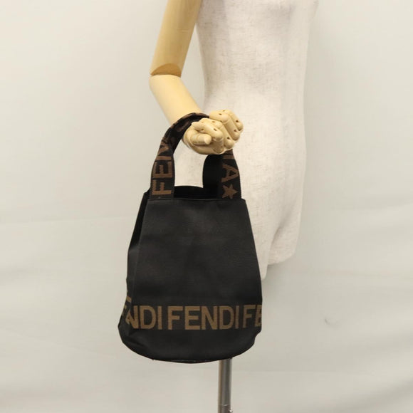 FENDI Hand Bag Nylon Brown Black Silver Auth bs22947