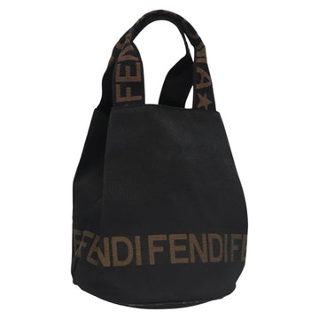 FENDI Hand Bag Nylon Brown Black Silver Auth bs22947