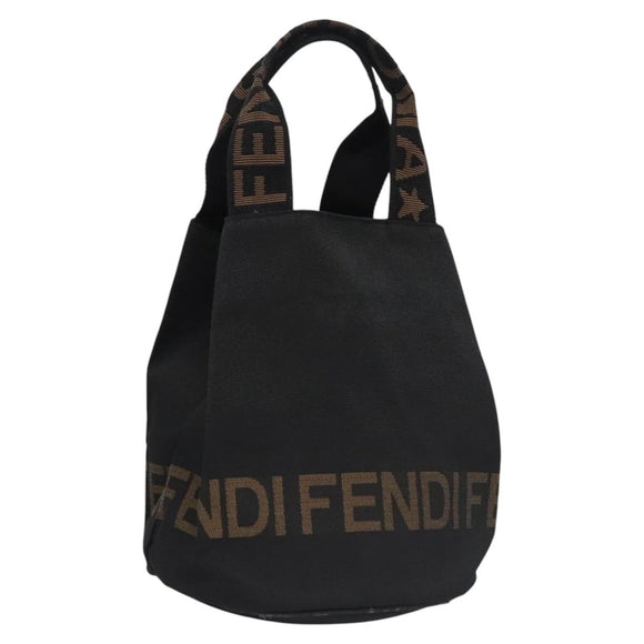 FENDI Hand Bag Nylon Brown Black Silver Auth bs22947
