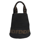 FENDI Hand Bag Nylon Brown Black Silver Auth bs22947-2