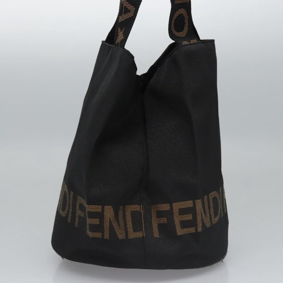 FENDI Hand Bag Nylon Brown Black Silver Auth bs22947
