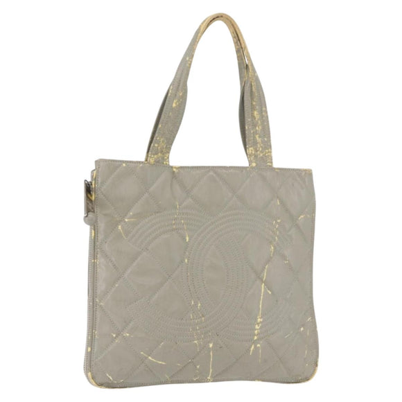 CHANEL Tote Bag Patent leather Gray CC Auth bs22950