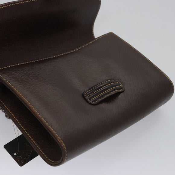 BALLY Chain Shoulder Bag Leather Brown Gold Auth bs22953