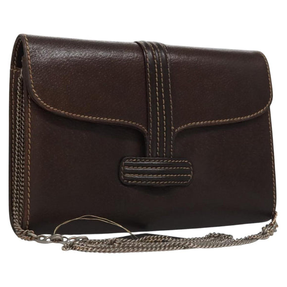 BALLY Chain Shoulder Bag Leather Brown Gold Auth bs22953