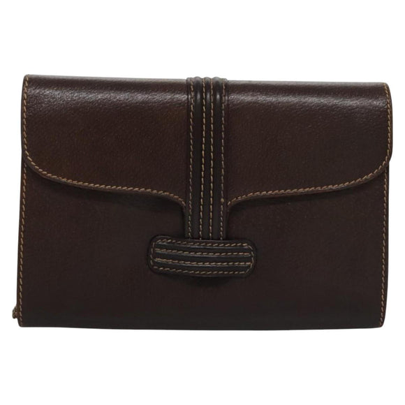 BALLY Chain Shoulder Bag Leather Brown Gold Auth bs22953