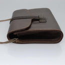 BALLY Chain Shoulder Bag Leather Brown Gold Auth bs22953-4