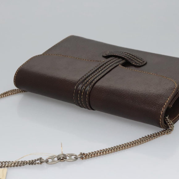 BALLY Chain Shoulder Bag Leather Brown Gold Auth bs22953