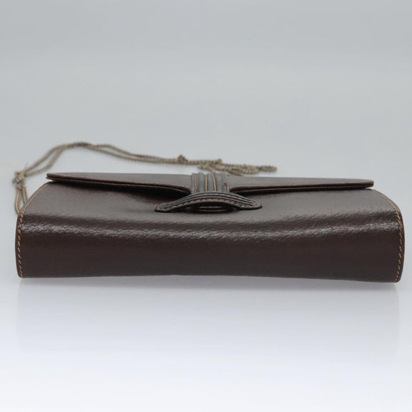 BALLY Chain Shoulder Bag Leather Brown Gold Auth bs22953