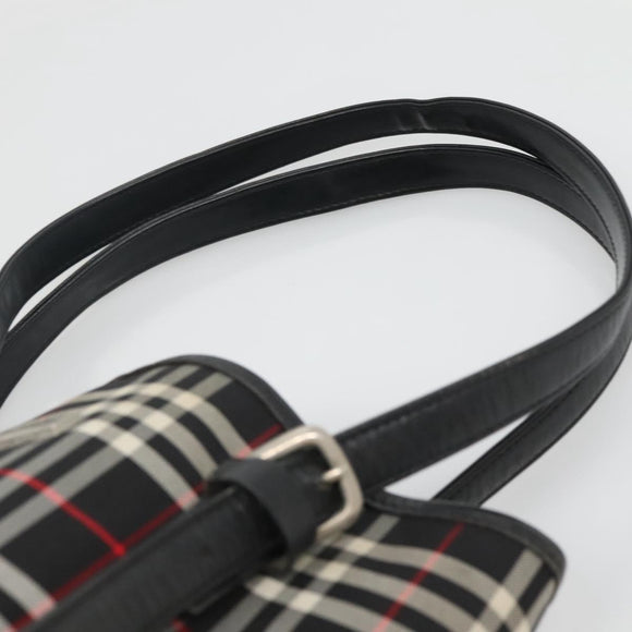 Burberrys Nova Check Blue Label Tote Bag Nylon Black Silver Auth bs22959