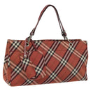 BURBERRY Nova Check Blue Label Hand Bag Nylon Red Silver Auth bs22960-1