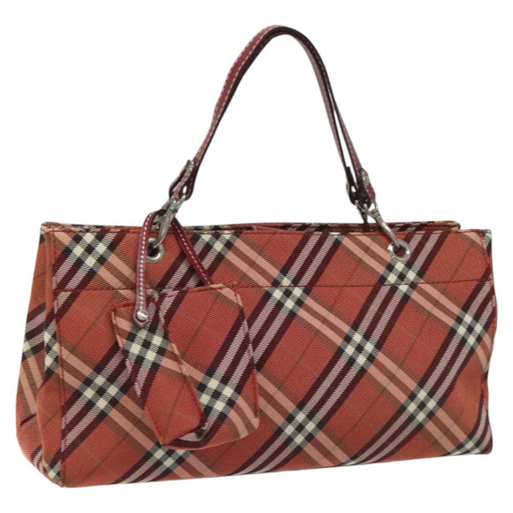 BURBERRY Nova Check Blue Label Hand Bag Nylon Red Silver Auth bs22960