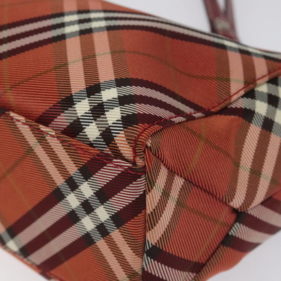 BURBERRY Nova Check Blue Label Hand Bag Nylon Red Silver Auth bs22960