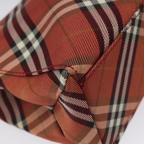 BURBERRY Nova Check Blue Label Hand Bag Nylon Red Silver Auth bs22960