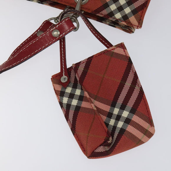 BURBERRY Nova Check Blue Label Hand Bag Nylon Red Silver Auth bs22960
