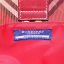 BURBERRY Nova Check Blue Label Hand Bag Nylon Red Silver Auth bs22960-15