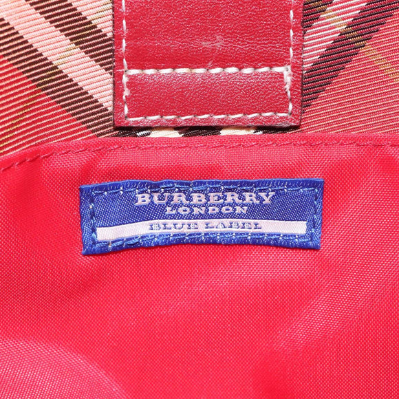 BURBERRY Nova Check Blue Label Hand Bag Nylon Red Silver Auth bs22960