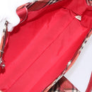 BURBERRY Nova Check Blue Label Hand Bag Nylon Red Silver Auth bs22960-16