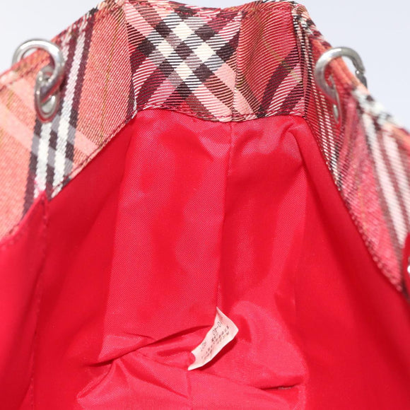 BURBERRY Nova Check Blue Label Hand Bag Nylon Red Silver Auth bs22960