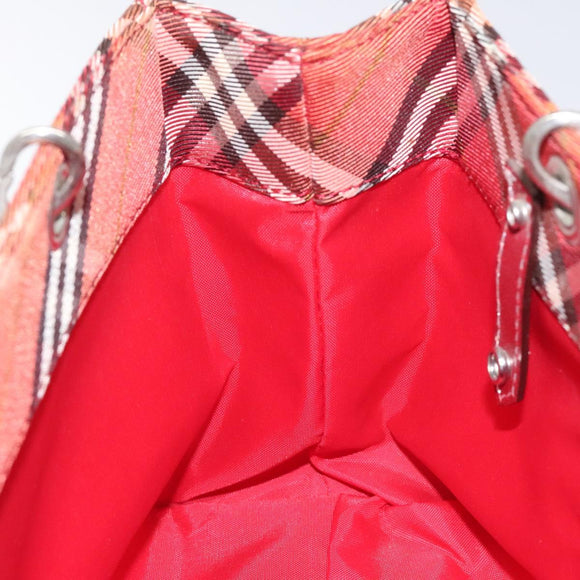 BURBERRY Nova Check Blue Label Hand Bag Nylon Red Silver Auth bs22960