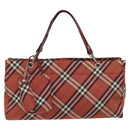 BURBERRY Nova Check Blue Label Hand Bag Nylon Red Silver Auth bs22960-2