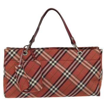 BURBERRY Nova Check Blue Label Hand Bag Nylon Red Silver Auth bs22960 - 0
