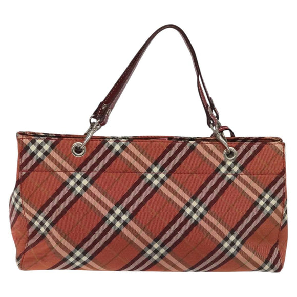 BURBERRY Nova Check Blue Label Hand Bag Nylon Red Silver Auth bs22960