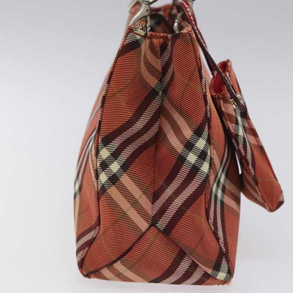 BURBERRY Nova Check Blue Label Hand Bag Nylon Red Silver Auth bs22960