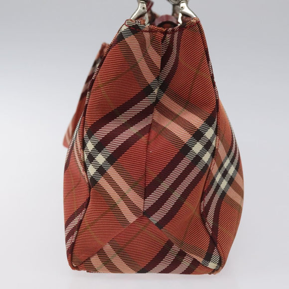 BURBERRY Nova Check Blue Label Hand Bag Nylon Red Silver Auth bs22960