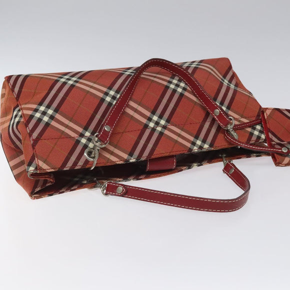BURBERRY Nova Check Blue Label Hand Bag Nylon Red Silver Auth bs22960