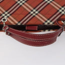 BURBERRY Nova Check Blue Label Hand Bag Nylon Red Silver Auth bs22960-7